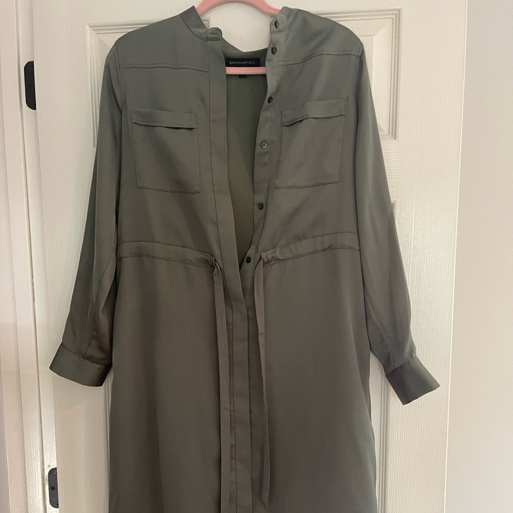 Banana Republic Army Green Tie Waist Shirt Dress